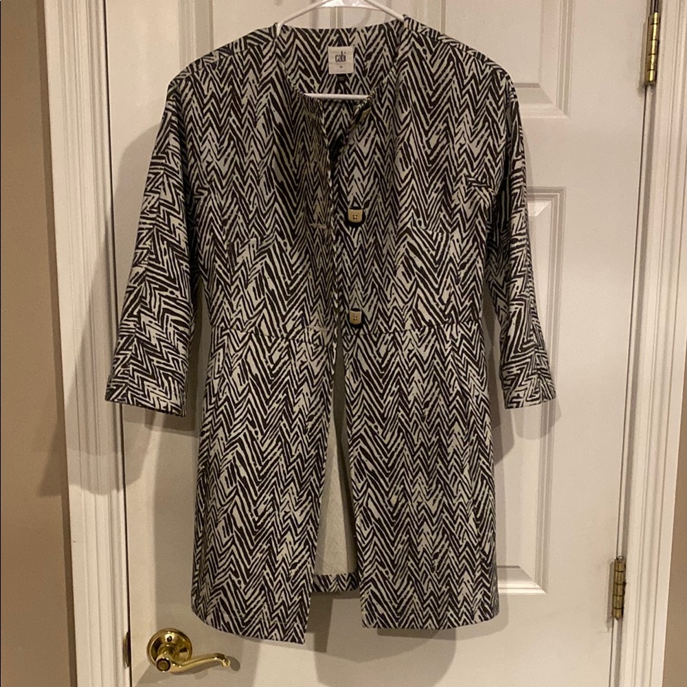 CAbi Black and White Trench Coat with Paisley Print